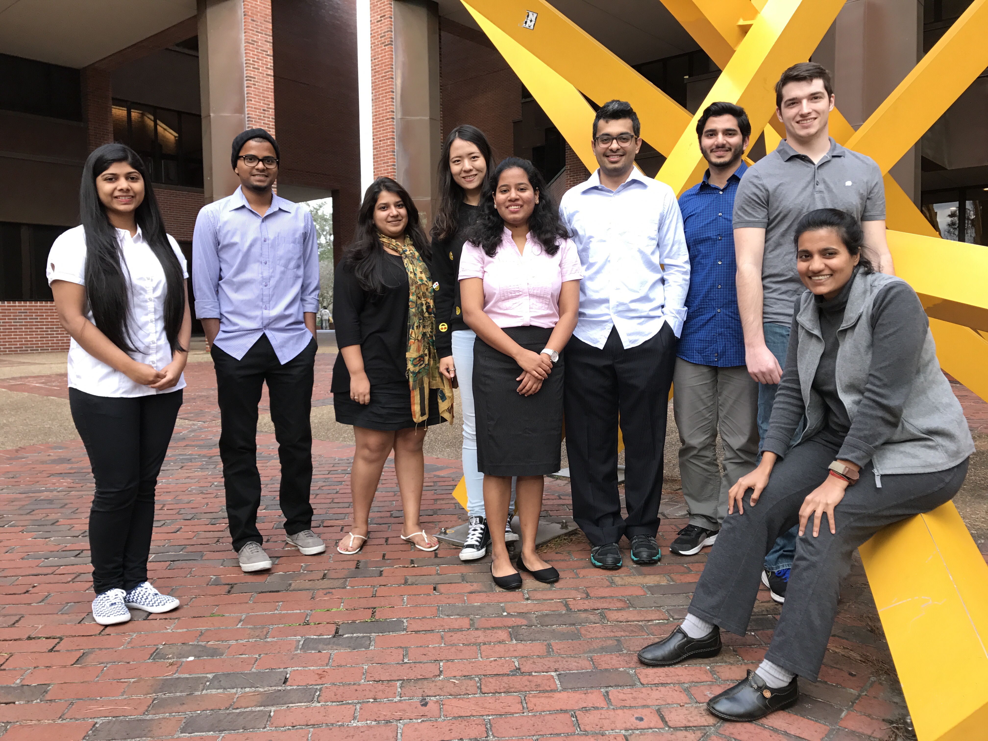 Jain lab team members standing in front of the CISE building, 2017.